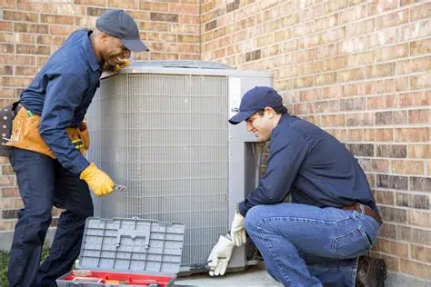 contractors installing hvac unit